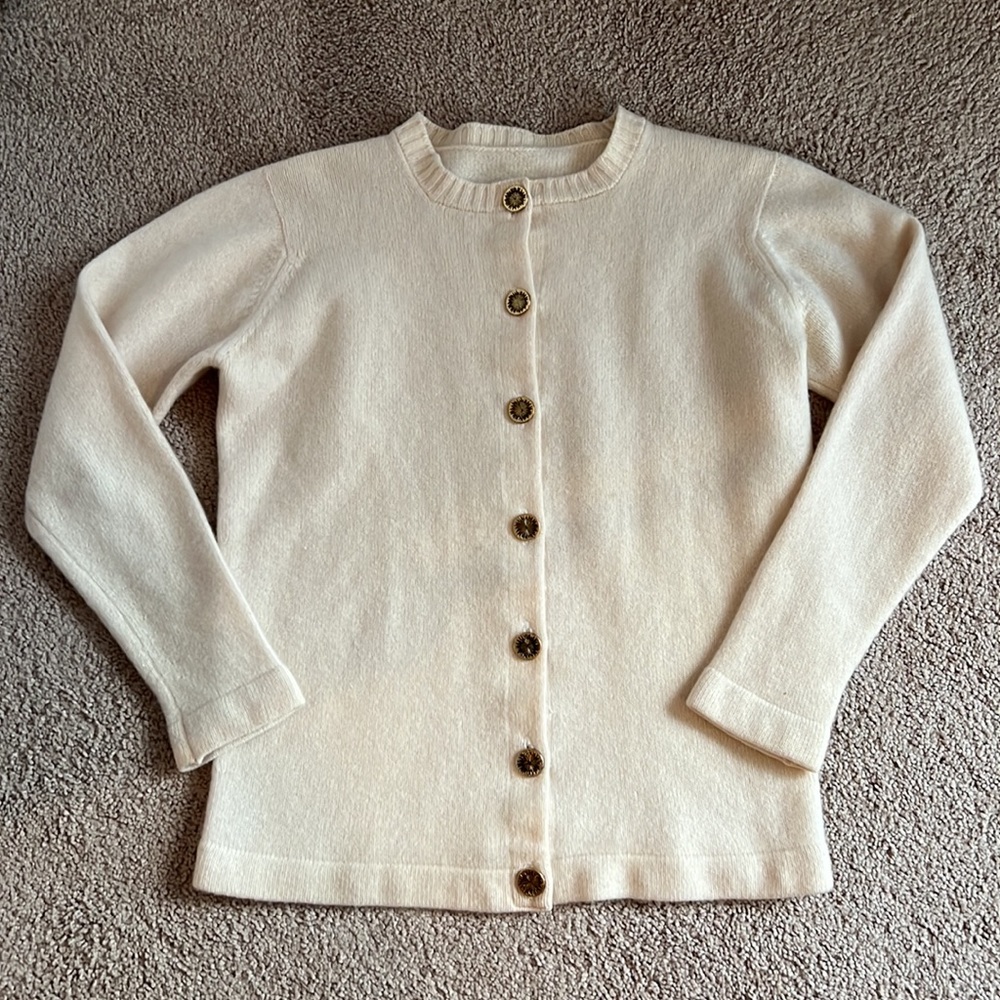 Vintage Scottish Pringle Cream Cashmere Sweater Cardigan Womens EU 38 US Small